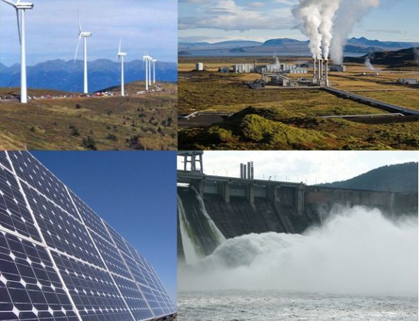Windenergie, Geothermie, Solar, Wasserkraft